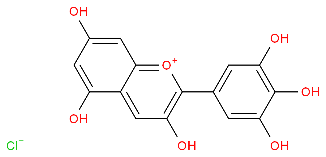 3,5,7-trihydroxy-2-(3,4,5-trihydroxyphenyl)-1λ<sup>4</sup>-chromen-1-ylium chloride_分子结构_CAS_528-53-0