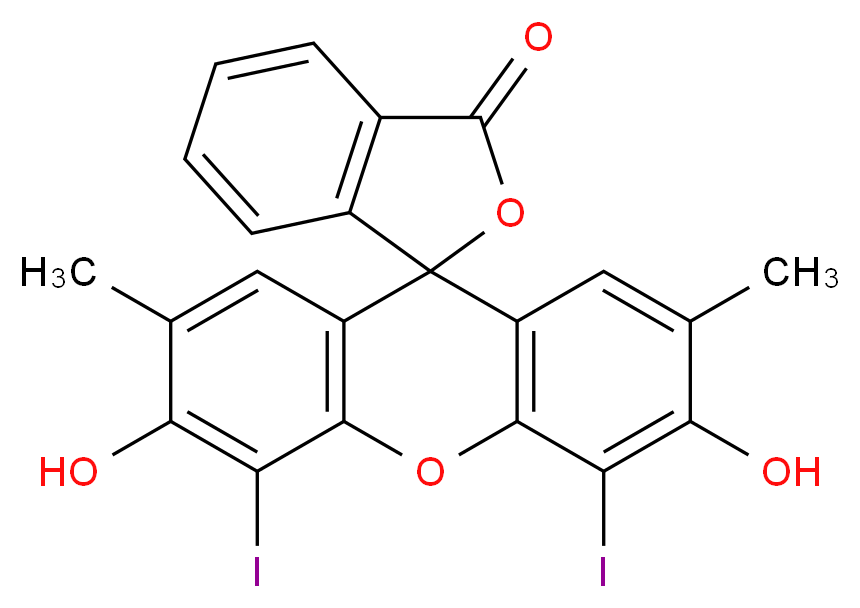 3',6'-dihydroxy-4',5'-diiodo-2',7'-dimethyl-3H-spiro[2-benzofuran-1,9'-xanthene]-3-one_分子结构_CAS_28213-82-3