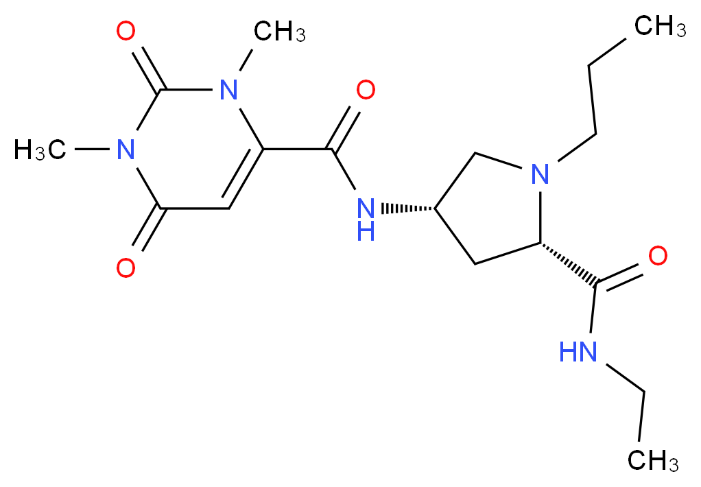 N-{(3S,5S)-5-[(ethylamino)carbonyl]-1-propylpyrrolidin-3-yl}-1,3-dimethyl-2,6-dioxo-1,2,3,6-tetrahydropyrimidine-4-carboxamide (non-preferred name)_分子结构_CAS_)