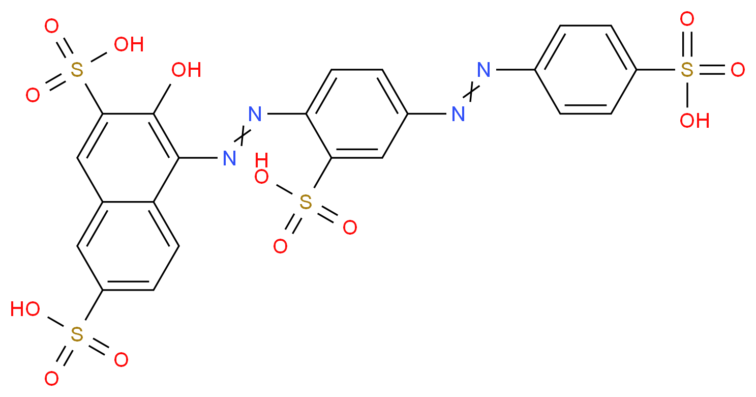 3-hydroxy-4-(2-{2-sulfo-4-[2-(4-sulfophenyl)diazen-1-yl]phenyl}diazen-1-yl)naphthalene-2,7-disulfonic acid_分子结构_CAS_6226-79-5