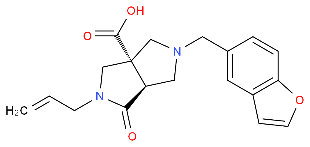(3aS*,6aS*)-2-allyl-5-(1-benzofuran-5-ylmethyl)-1-oxohexahydropyrrolo[3,4-c]pyrrole-3a(1H)-carboxylic acid_分子结构_CAS_)
