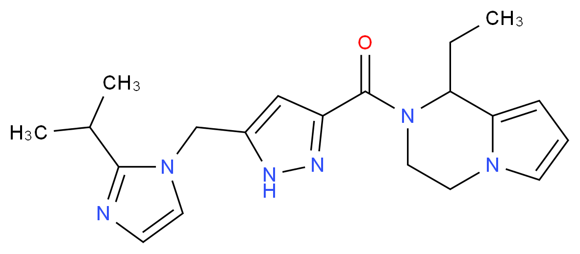 1-ethyl-2-({5-[(2-isopropyl-1H-imidazol-1-yl)methyl]-1H-pyrazol-3-yl}carbonyl)-1,2,3,4-tetrahydropyrrolo[1,2-a]pyrazine_分子结构_CAS_)