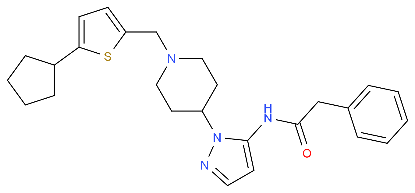 N-(1-{1-[(5-cyclopentyl-2-thienyl)methyl]-4-piperidinyl}-1H-pyrazol-5-yl)-2-phenylacetamide_分子结构_CAS_)