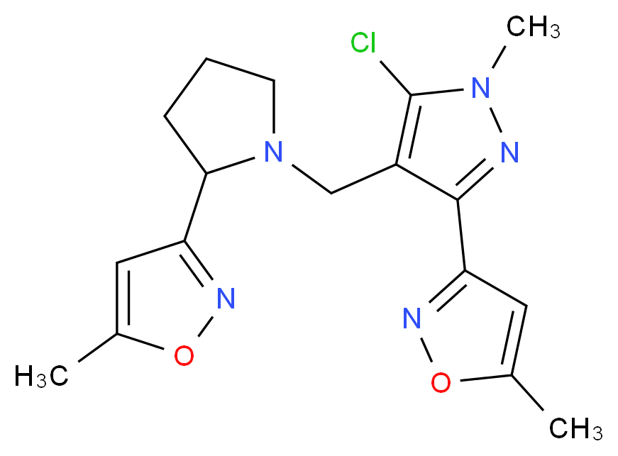3-(1-{[5-chloro-1-methyl-3-(5-methylisoxazol-3-yl)-1H-pyrazol-4-yl]methyl}pyrrolidin-2-yl)-5-methylisoxazole_分子结构_CAS_)