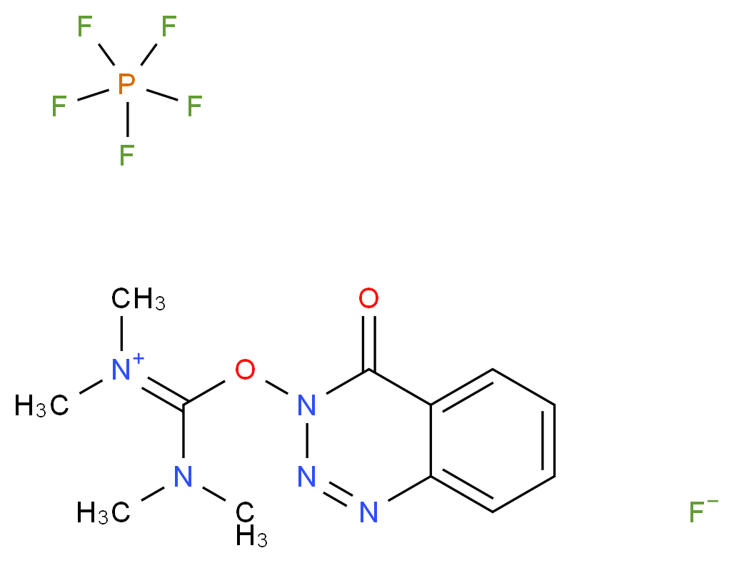 [(dimethylamino)[(4-oxo-3,4-dihydro-1,2,3-benzotriazin-3-yl)oxy]methylidene]dimethylazanium pentafluoro-λ<sup>5</sup>-phosphane fluoride_分子结构_CAS_164861-52-3