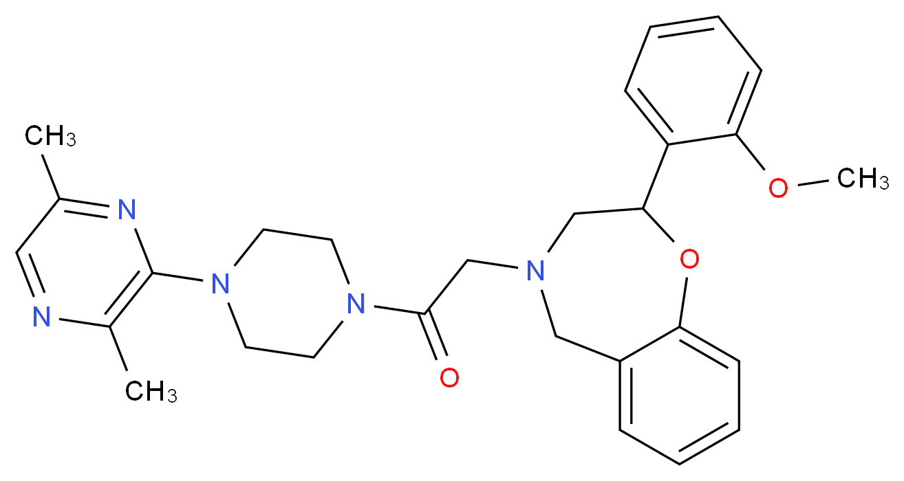 4-{2-[4-(3,6-dimethyl-2-pyrazinyl)-1-piperazinyl]-2-oxoethyl}-2-(2-methoxyphenyl)-2,3,4,5-tetrahydro-1,4-benzoxazepine_分子结构_CAS_)