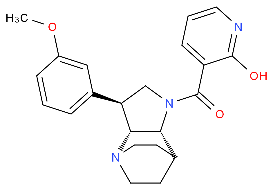 3-{[(2R*,3S*,6R*)-3-(3-methoxyphenyl)-1,5-diazatricyclo[5.2.2.0~2,6~]undec-5-yl]carbonyl}-2-pyridinol_分子结构_CAS_)