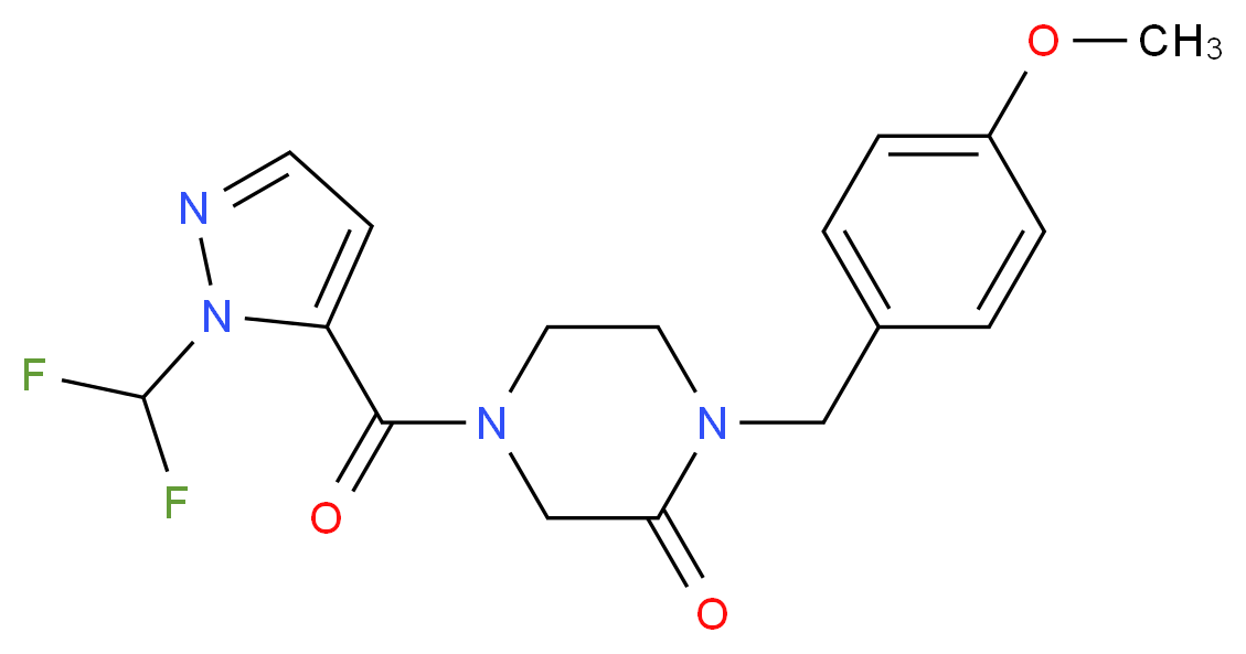 4-{[1-(difluoromethyl)-1H-pyrazol-5-yl]carbonyl}-1-(4-methoxybenzyl)-2-piperazinone_分子结构_CAS_)