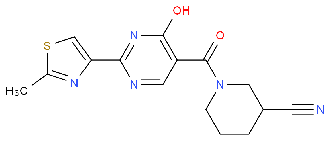 1-{[4-hydroxy-2-(2-methyl-1,3-thiazol-4-yl)pyrimidin-5-yl]carbonyl}piperidine-3-carbonitrile_分子结构_CAS_)