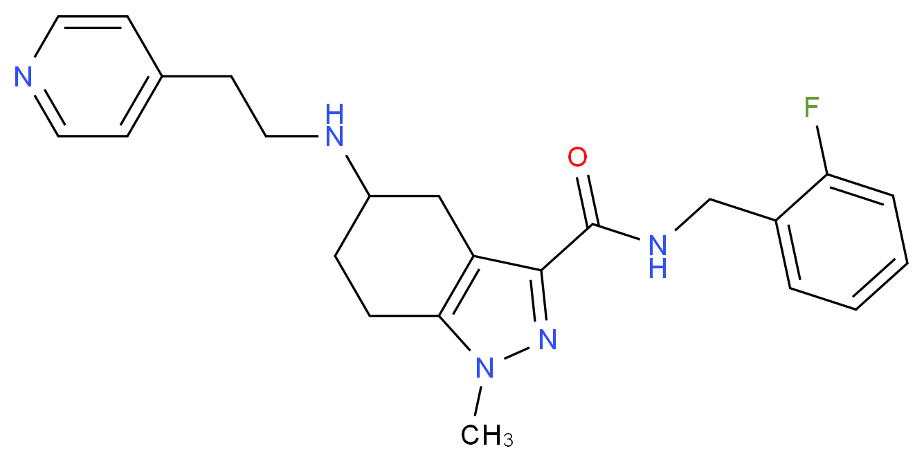 N-(2-fluorobenzyl)-1-methyl-5-{[2-(4-pyridinyl)ethyl]amino}-4,5,6,7-tetrahydro-1H-indazole-3-carboxamide_分子结构_CAS_)