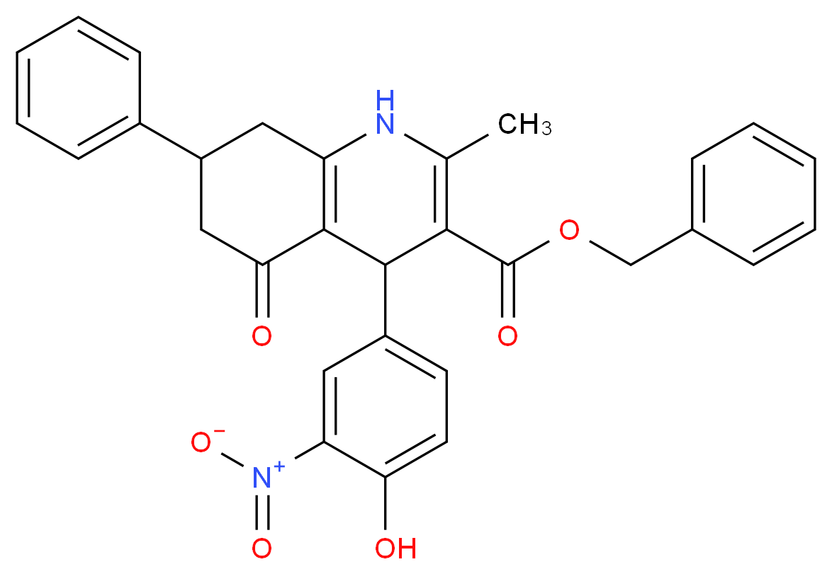 benzyl 4-(4-hydroxy-3-nitrophenyl)-2-methyl-5-oxo-7-phenyl-1,4,5,6,7,8-hexahydroquinoline-3-carboxylate_分子结构_CAS_6238-13-7