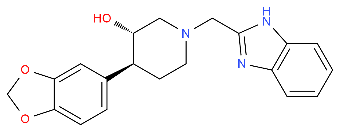 (3S*,4S*)-1-(1H-benzimidazol-2-ylmethyl)-4-(1,3-benzodioxol-5-yl)piperidin-3-ol_分子结构_CAS_)