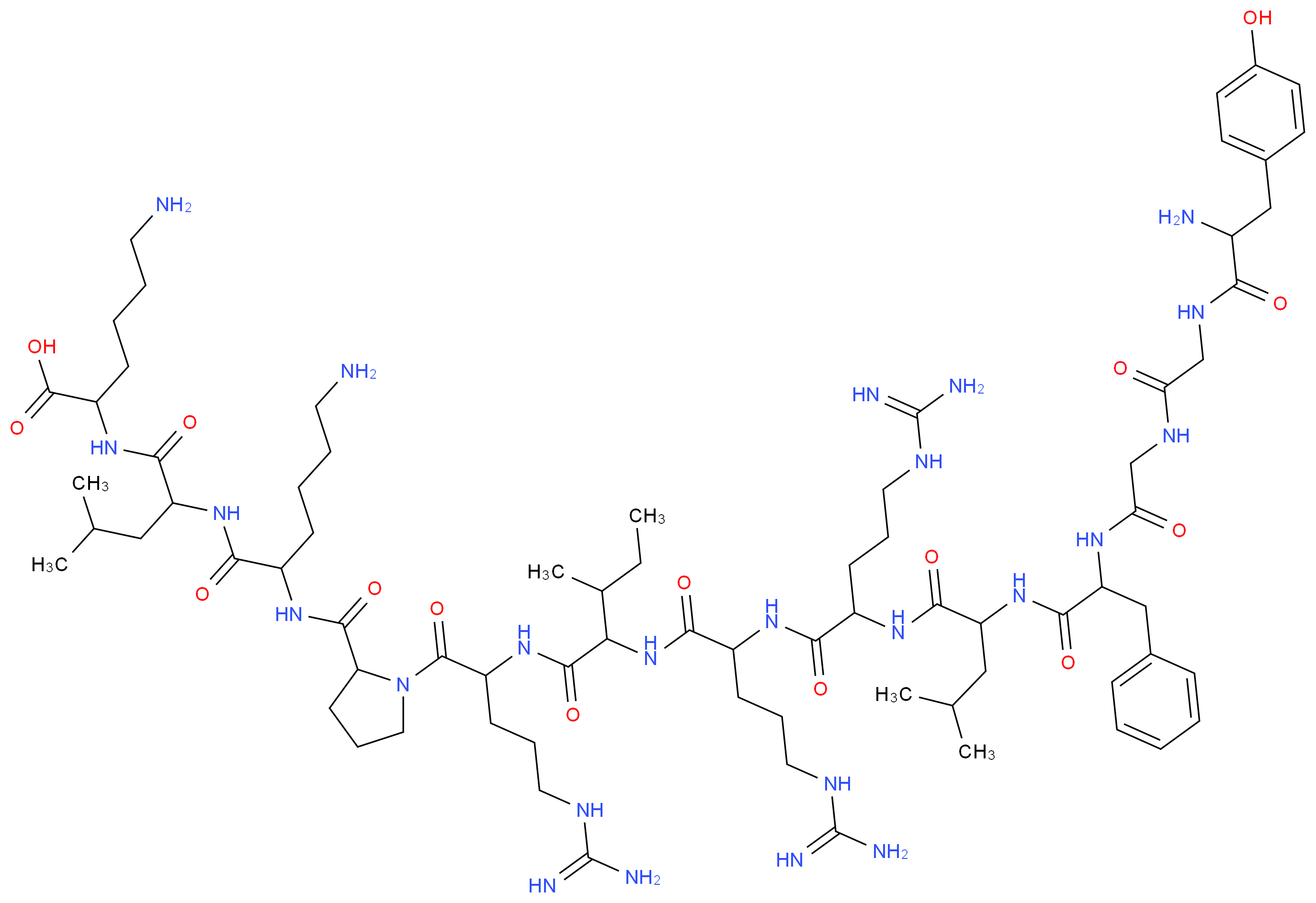 6-amino-2-[2-(6-amino-2-{[1-(2-{2-[2-(2-{2-[2-(2-{2-[2-amino-3-(4-hydroxyphenyl)propanamido]acetamido}acetamido)-3-phenylpropanamido]-4-methylpentanamido}-5-carbamimidamidopentanamido)-5-carbamimidamidopentanamido]-3-methylpentanamido}-5-carbamimidamidopentanoyl)pyrrolidin-2-yl]formamido}hexanamido)-4-methylpentanamido]hexanoic acid_分子结构_CAS_72957-38-1