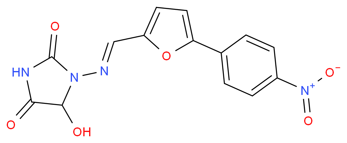 5-hydroxy-1-[(E)-{[5-(4-nitrophenyl)furan-2-yl]methylidene}amino]imidazolidine-2,4-dione_分子结构_CAS_52130-25-3