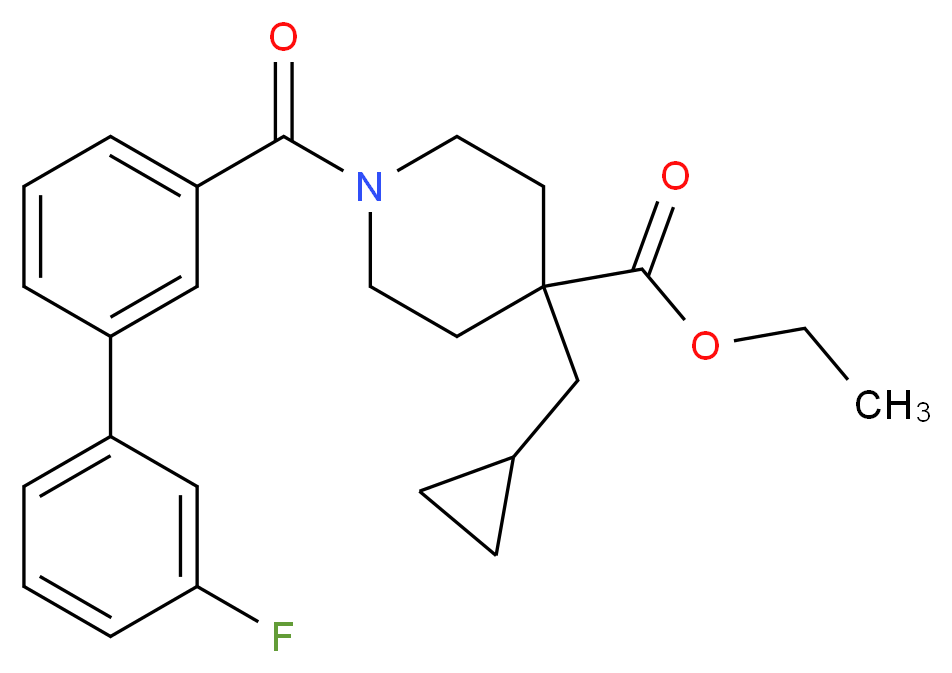 ethyl 4-(cyclopropylmethyl)-1-[(3'-fluoro-3-biphenylyl)carbonyl]-4-piperidinecarboxylate_分子结构_CAS_)