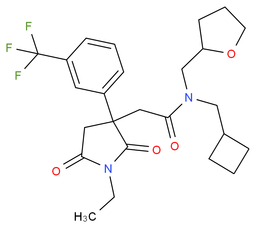 N-(cyclobutylmethyl)-2-{1-ethyl-2,5-dioxo-3-[3-(trifluoromethyl)phenyl]-3-pyrrolidinyl}-N-(tetrahydro-2-furanylmethyl)acetamide_分子结构_CAS_)