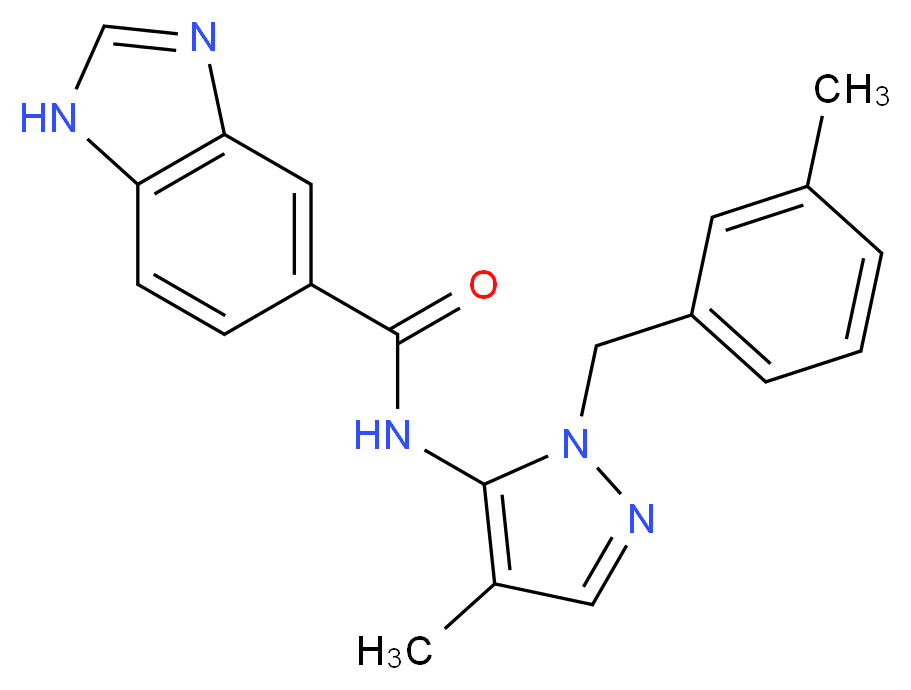 N-[4-methyl-1-(3-methylbenzyl)-1H-pyrazol-5-yl]-1H-benzimidazole-5-carboxamide_分子结构_CAS_)