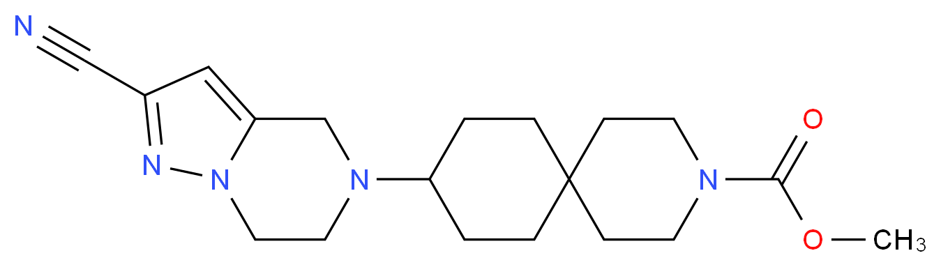 methyl 9-(2-cyano-6,7-dihydropyrazolo[1,5-a]pyrazin-5(4H)-yl)-3-azaspiro[5.5]undecane-3-carboxylate_分子结构_CAS_)