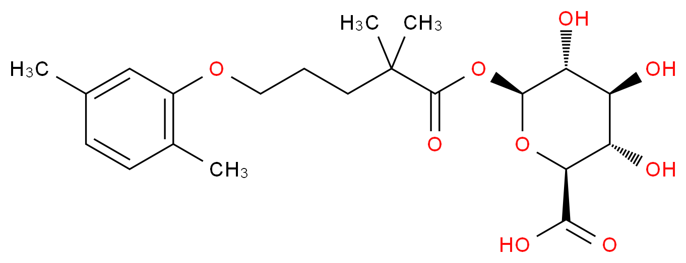 (2S,3S,4S,5R,6S)-6-{[5-(2,5-dimethylphenoxy)-2,2-dimethylpentanoyl]oxy}-3,4,5-trihydroxyoxane-2-carboxylic acid_分子结构_CAS_91683-38-4