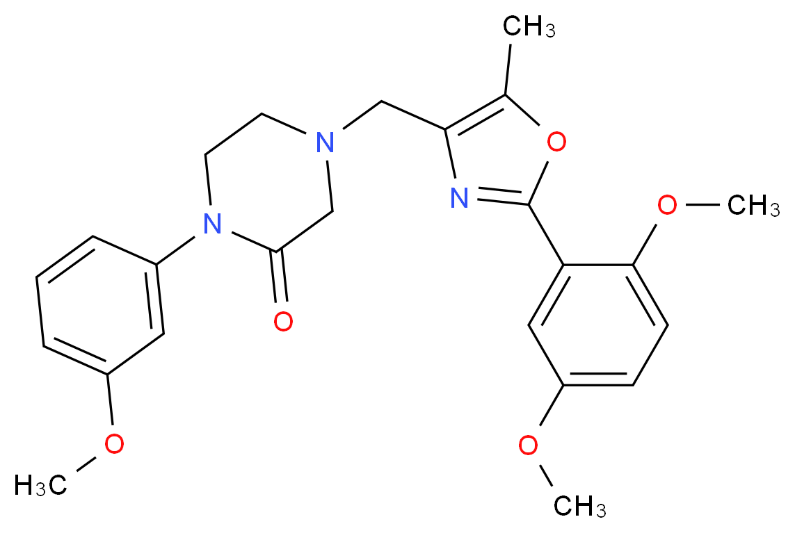 4-{[2-(2,5-dimethoxyphenyl)-5-methyl-1,3-oxazol-4-yl]methyl}-1-(3-methoxyphenyl)-2-piperazinone_分子结构_CAS_)
