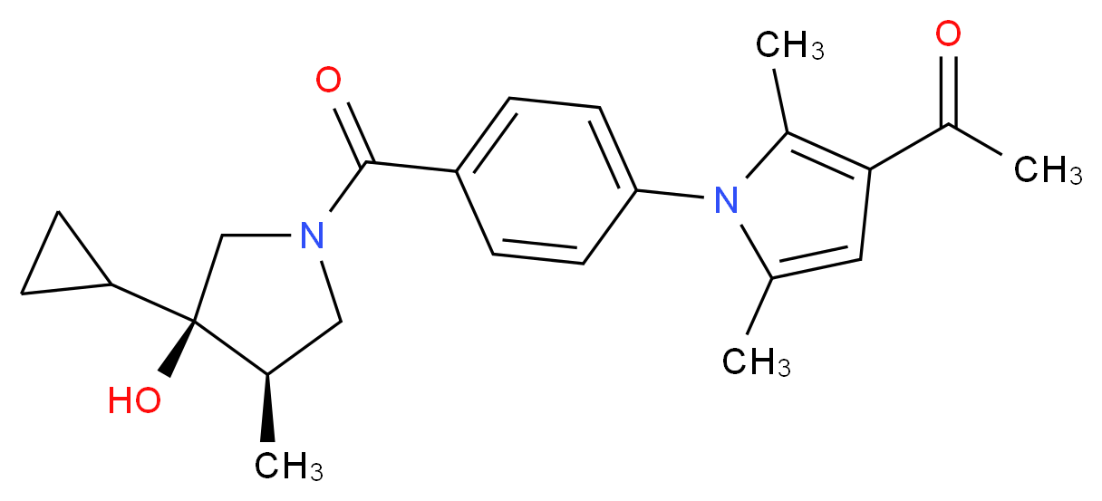 1-[1-(4-{[(3R*,4R*)-3-cyclopropyl-3-hydroxy-4-methylpyrrolidin-1-yl]carbonyl}phenyl)-2,5-dimethyl-1H-pyrrol-3-yl]ethanone_分子结构_CAS_)