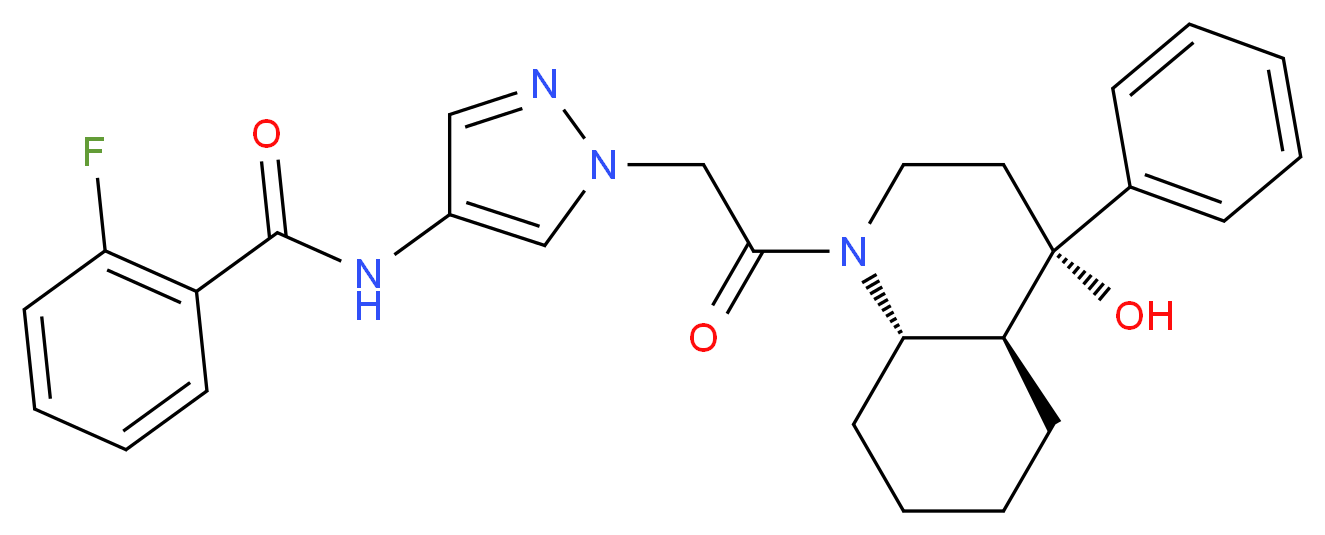 2-fluoro-N-(1-{2-[(4S*,4aS*,8aS*)-4-hydroxy-4-phenyloctahydro-1(2H)-quinolinyl]-2-oxoethyl}-1H-pyrazol-4-yl)benzamide_分子结构_CAS_)