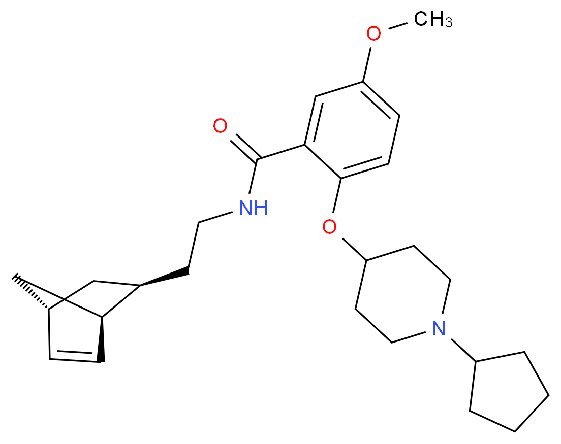 N-{2-[(1S*,2S*,4S*)-bicyclo[2.2.1]hept-5-en-2-yl]ethyl}-2-[(1-cyclopentyl-4-piperidinyl)oxy]-5-methoxybenzamide_分子结构_CAS_)