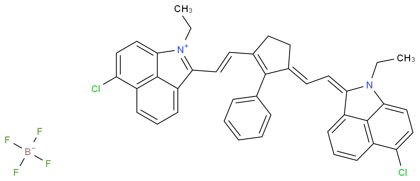 6-Chloro-2-[2-(3-[(6-chloro-1-ethylbenz[c,d,]indole-2[1H]-ylidene)ethylidene]-2-phenyl-1-cyclopenten-1-yl)ethenyl]-1-ethylbenz[c,d]indolium tetrafluoroborate_分子结构_CAS_100012-45-1)