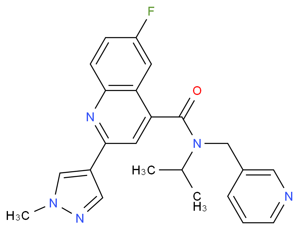 6-fluoro-N-isopropyl-2-(1-methyl-1H-pyrazol-4-yl)-N-(pyridin-3-ylmethyl)quinoline-4-carboxamide_分子结构_CAS_)