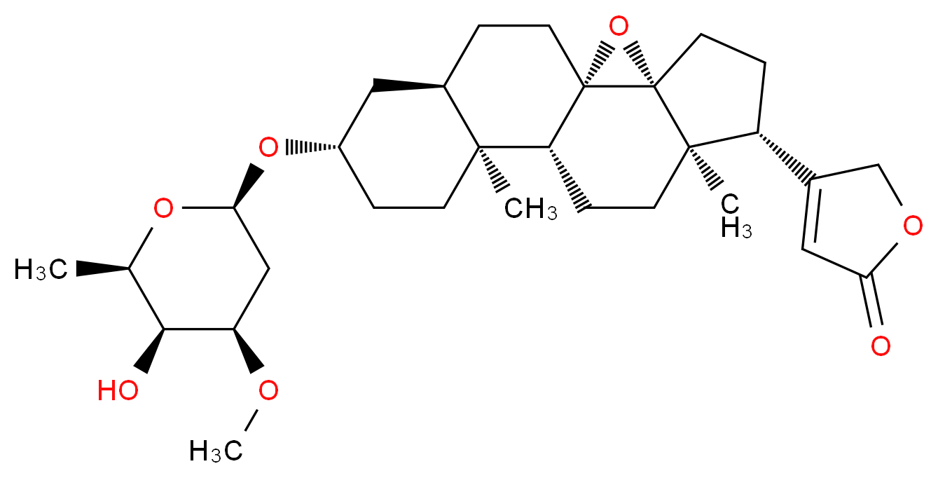 4-[(1S,3R,6R,7R,10R,11S,14S,16R)-14-{[(2R,4R,5S,6R)-5-hydroxy-4-methoxy-6-methyloxan-2-yl]oxy}-7,11-dimethyl-2-oxapentacyclo[8.8.0.0<sup>1</sup>,<sup>3</sup>.0<sup>3</sup>,<sup>7</sup>.0<sup>1</sup><sup>1</sup>,<sup>1</sup><sup>6</sup>]octadecan-6-yl]-2,5-dihydrofuran-2-one_分子结构_CAS_35109-93-4