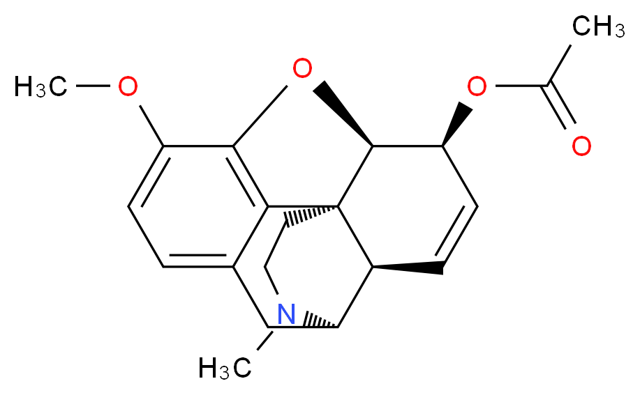 (1S,5R,13R,14S,17R)-10-methoxy-4-methyl-12-oxa-4-azapentacyclo[9.6.1.0<sup>1</sup>,<sup>1</sup><sup>3</sup>.0<sup>5</sup>,<sup>1</sup><sup>7</sup>.0<sup>7</sup>,<sup>1</sup><sup>8</sup>]octadeca-7,9,11(18),15-tetraen-14-yl acetate_分子结构_CAS_6703-27-1