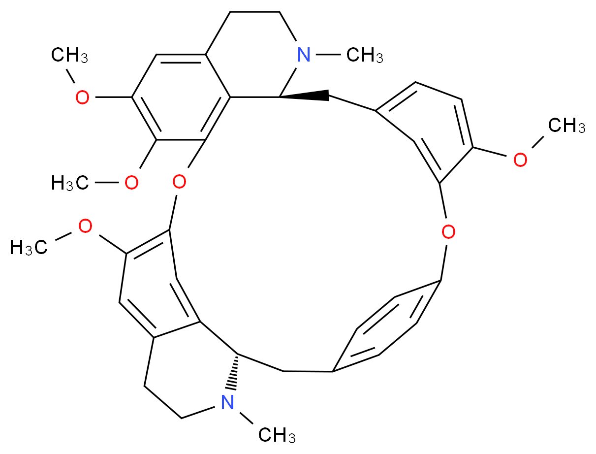 (1S,14S)-9,20,21,25-tetramethoxy-15,30-dimethyl-7,23-dioxa-15,30-diazaheptacyclo[22.6.2.2^{3,6}.1^{8,12}.1^{14,18}.0^{27,31}.0^{22,33}]hexatriaconta-3,5,8(34),9,11,18,20,22(33),24,26,31,35-dodecaene_分子结构_CAS_518-34-3