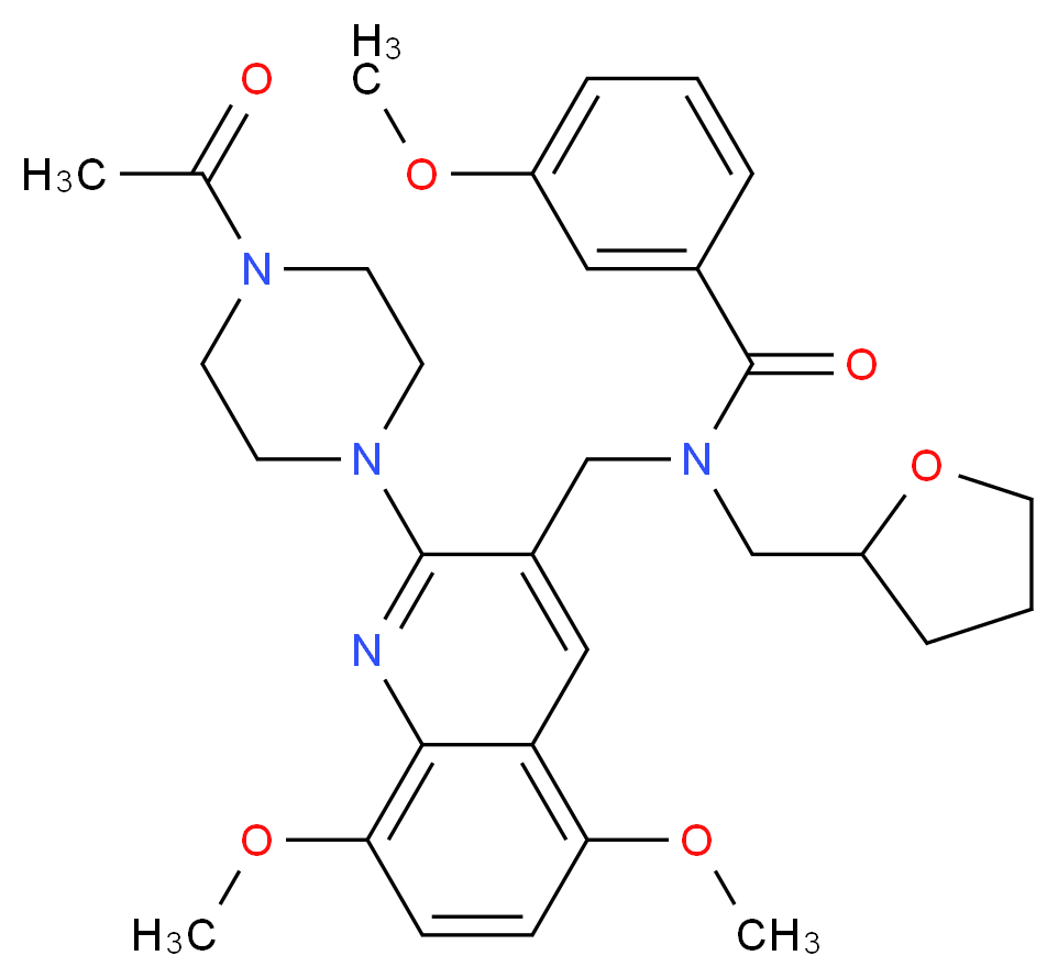 N-{[2-(4-acetyl-1-piperazinyl)-5,8-dimethoxy-3-quinolinyl]methyl}-3-methoxy-N-(tetrahydro-2-furanylmethyl)benzamide_分子结构_CAS_)