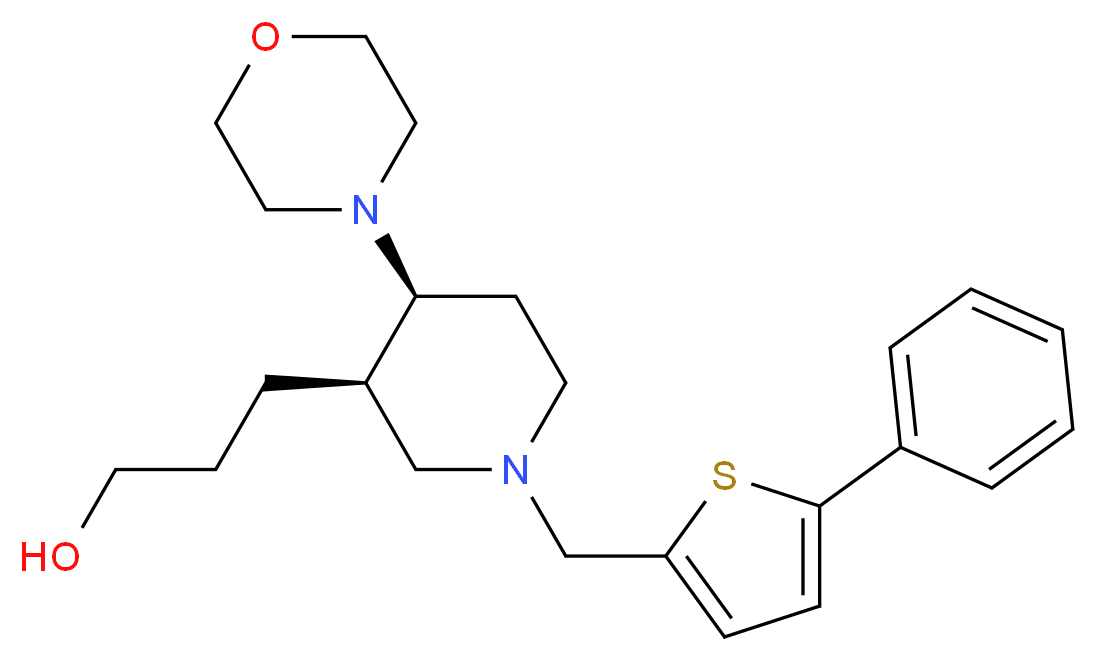 3-{(3R*,4S*)-4-morpholin-4-yl-1-[(5-phenyl-2-thienyl)methyl]piperidin-3-yl}propan-1-ol_分子结构_CAS_)