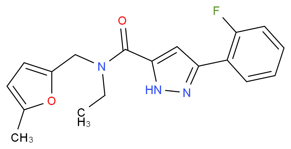 N-ethyl-3-(2-fluorophenyl)-N-[(5-methyl-2-furyl)methyl]-1H-pyrazole-5-carboxamide_分子结构_CAS_)