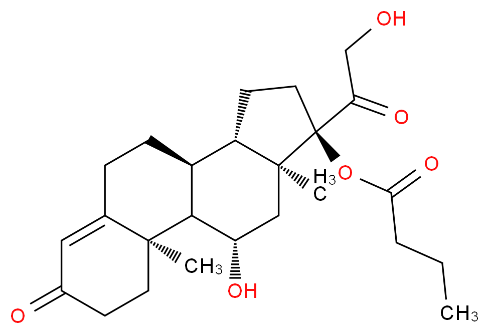 (1S,2R,10S,11S,14R,15S,17S)-17-hydroxy-14-(2-hydroxyacetyl)-2,15-dimethyl-5-oxotetracyclo[8.7.0.0<sup>2</sup>,<sup>7</sup>.0<sup>1</sup><sup>1</sup>,<sup>1</sup><sup>5</sup>]heptadec-6-en-14-yl butanoate_分子结构_CAS_13609-67-1