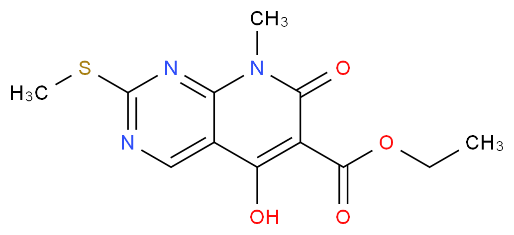 ethyl 5-hydroxy-8-methyl-2-(methylsulfanyl)-7-oxo-7H,8H-pyrido[2,3-d]pyrimidine-6-carboxylate_分子结构_CAS_76360-81-1