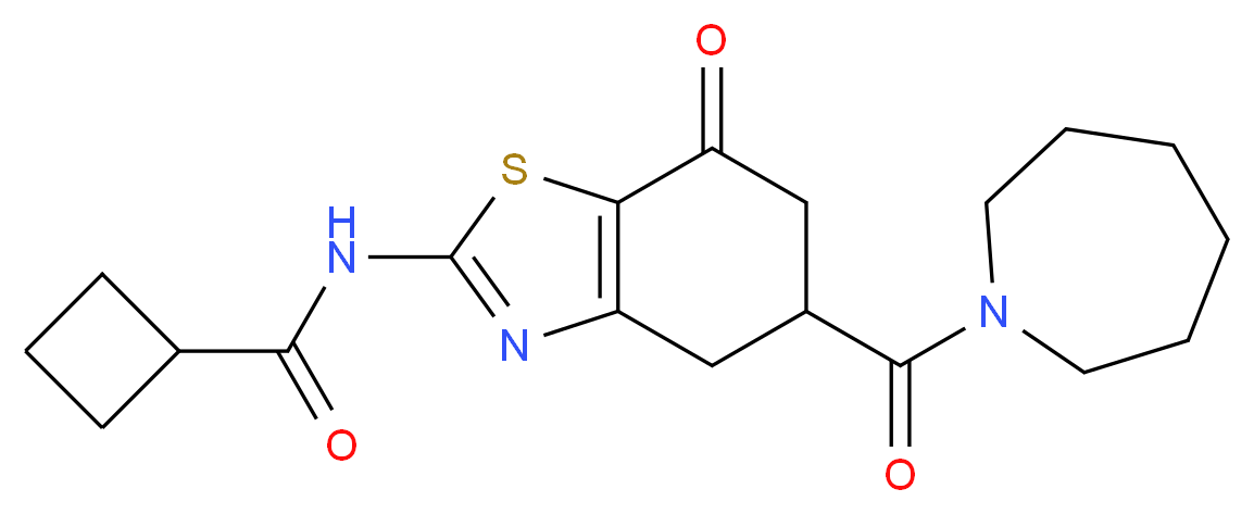 N-[5-(1-azepanylcarbonyl)-7-oxo-4,5,6,7-tetrahydro-1,3-benzothiazol-2-yl]cyclobutanecarboxamide_分子结构_CAS_)