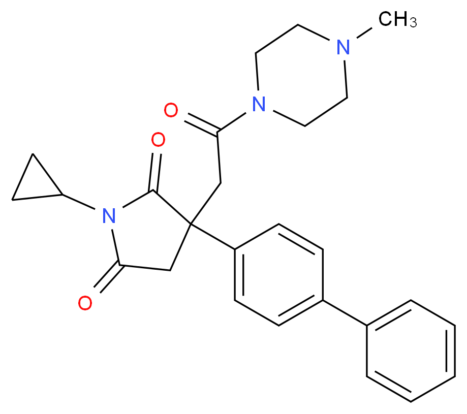 3-(4-biphenylyl)-1-cyclopropyl-3-[2-(4-methyl-1-piperazinyl)-2-oxoethyl]-2,5-pyrrolidinedione_分子结构_CAS_)