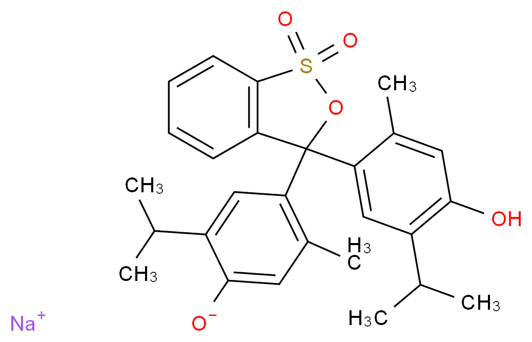 sodium 4-{3-[4-hydroxy-2-methyl-5-(propan-2-yl)phenyl]-1,1-dioxo-3H-2,1$l^{6}-benzoxathiol-3-yl}-5-methyl-2-(propan-2-yl)benzen-1-olate_分子结构_CAS_62625-21-2
