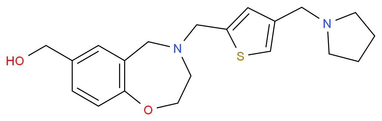 (4-{[4-(pyrrolidin-1-ylmethyl)-2-thienyl]methyl}-2,3,4,5-tetrahydro-1,4-benzoxazepin-7-yl)methanol_分子结构_CAS_)