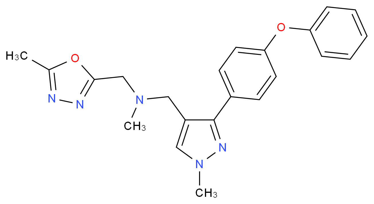 N-methyl-1-(5-methyl-1,3,4-oxadiazol-2-yl)-N-{[1-methyl-3-(4-phenoxyphenyl)-1H-pyrazol-4-yl]methyl}methanamine_分子结构_CAS_)