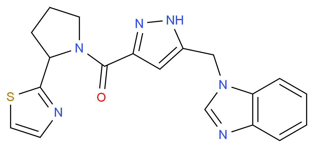 1-[(3-{[2-(1,3-thiazol-2-yl)-1-pyrrolidinyl]carbonyl}-1H-pyrazol-5-yl)methyl]-1H-benzimidazole_分子结构_CAS_)