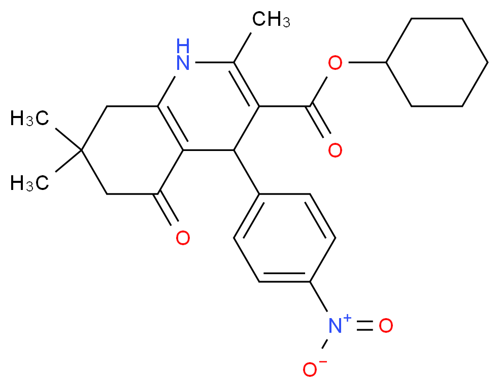 cyclohexyl 2,7,7-trimethyl-4-(4-nitrophenyl)-5-oxo-1,4,5,6,7,8-hexahydroquinoline-3-carboxylate_分子结构_CAS_313967-18-9