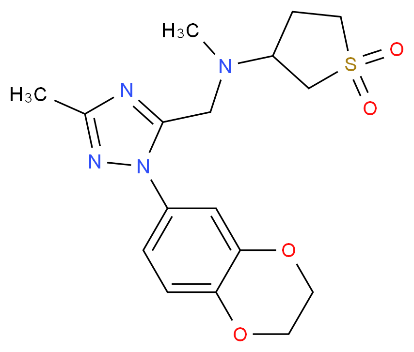 N-{[1-(2,3-dihydro-1,4-benzodioxin-6-yl)-3-methyl-1H-1,2,4-triazol-5-yl]methyl}-N-methyltetrahydrothiophen-3-amine 1,1-dioxide_分子结构_CAS_)