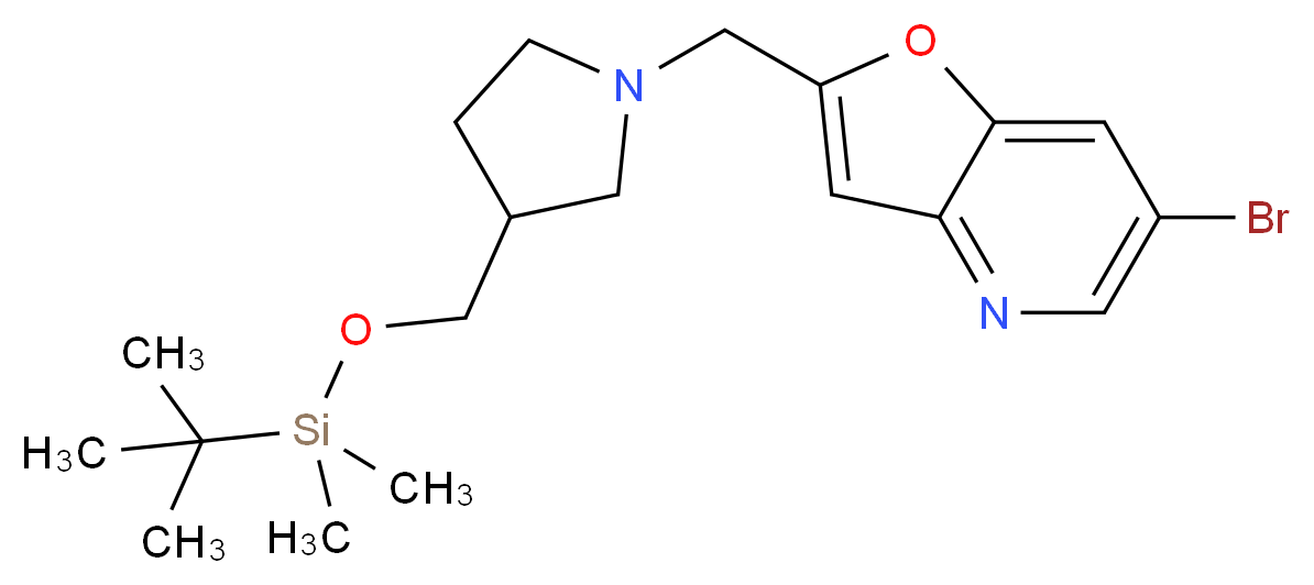 6-Bromo-2-((3-((tert-butyldimethylsilyloxy)methyl)pyrrolidin-1-yl)methyl)furo[3,2-b]pyridine_分子结构_CAS_1203499-06-2)