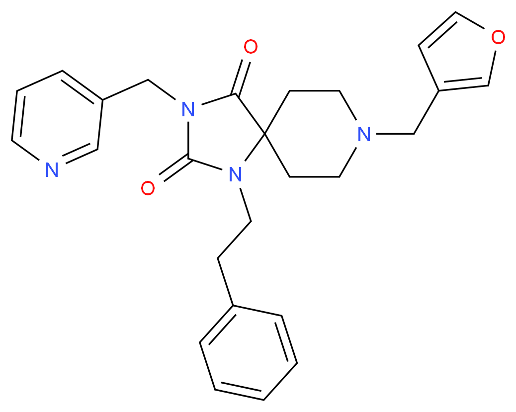 8-(3-furylmethyl)-1-(2-phenylethyl)-3-(3-pyridinylmethyl)-1,3,8-triazaspiro[4.5]decane-2,4-dione_分子结构_CAS_)