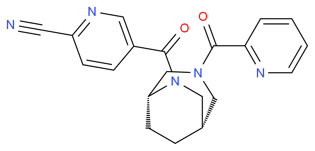 5-{[(1S*,5R*)-3-(pyridin-2-ylcarbonyl)-3,6-diazabicyclo[3.2.2]non-6-yl]carbonyl}pyridine-2-carbonitrile_分子结构_CAS_)