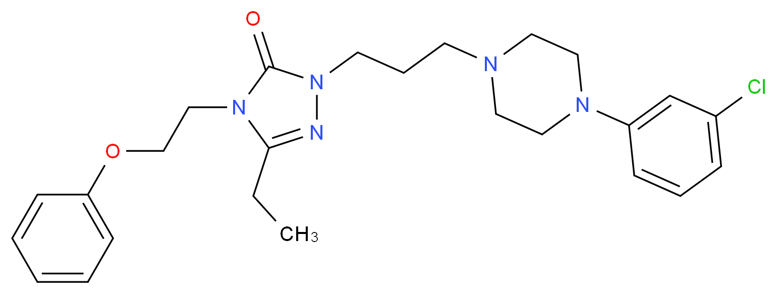 1-{3-[4-(3-chlorophenyl)piperazin-1-yl]propyl}-3-ethyl-4-(2-phenoxyethyl)-4,5-dihydro-1H-1,2,4-triazol-5-one_分子结构_CAS_83366-66-9