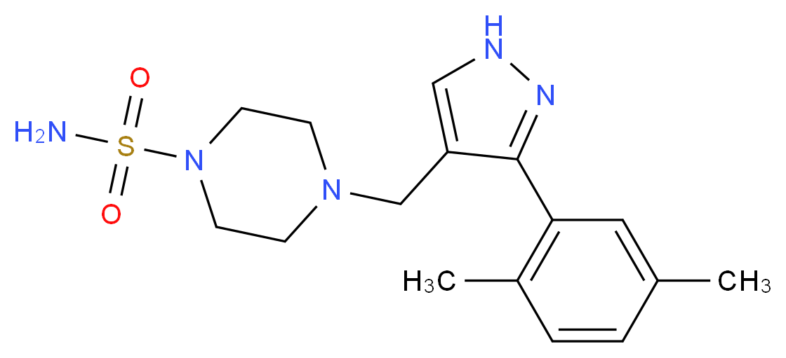 4-{[3-(2,5-dimethylphenyl)-1H-pyrazol-4-yl]methyl}piperazine-1-sulfonamide_分子结构_CAS_)